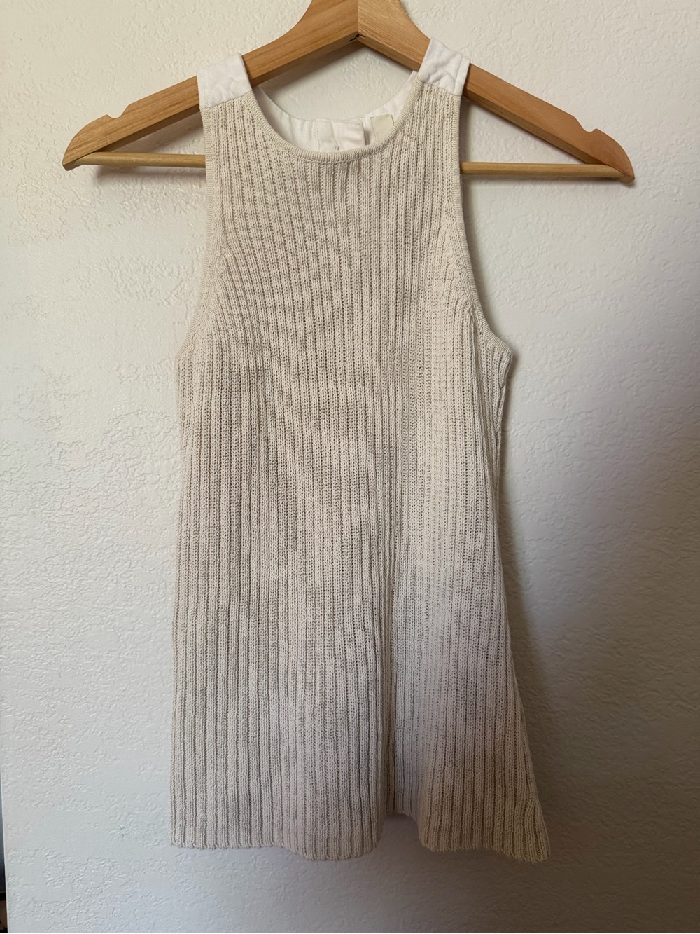 Dion Lee Sleeveless Rib Knit Shift Halter Top in Cream - Size 4